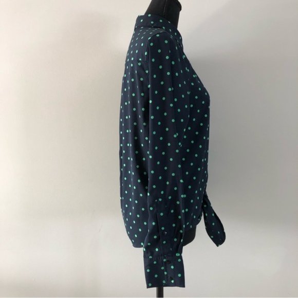 Womens Vero Moda Nicky Navy Green Polka Dot Tie front button up blouse size S - Picture 4 of 11